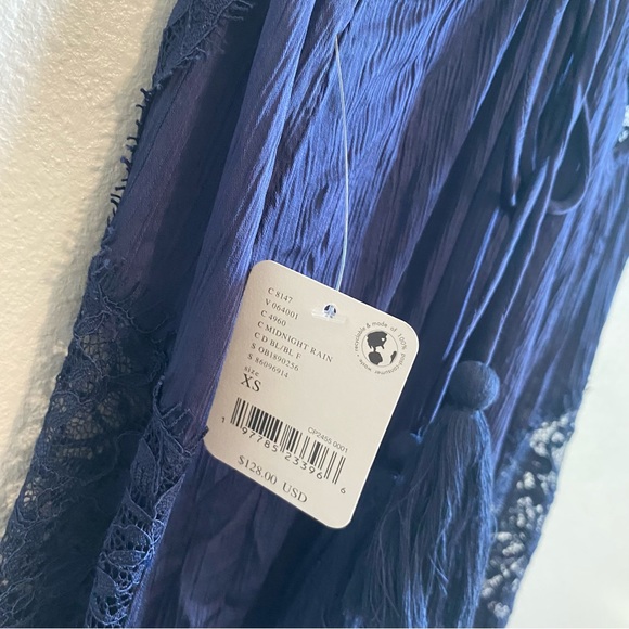 NWT Intimately Free People Midnight Rain Blue Bohemian Lace Midi Slip Dress XS - Picture 6 of 7